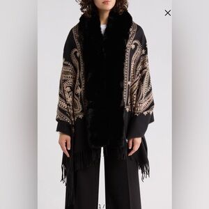 La Fiorentina Black and Gold with Faux Fur Elegant Evening Wrap
